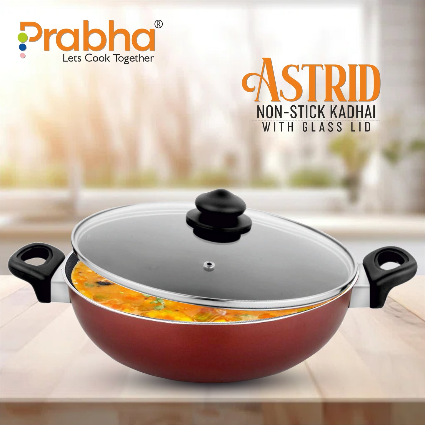 Astrid Nonstick Deep Kadhai With Glass Lid