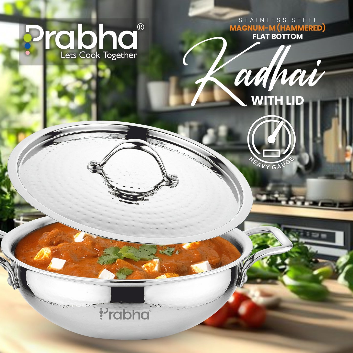 Magnum Flat Bottom Hammered Kadhai With Lid