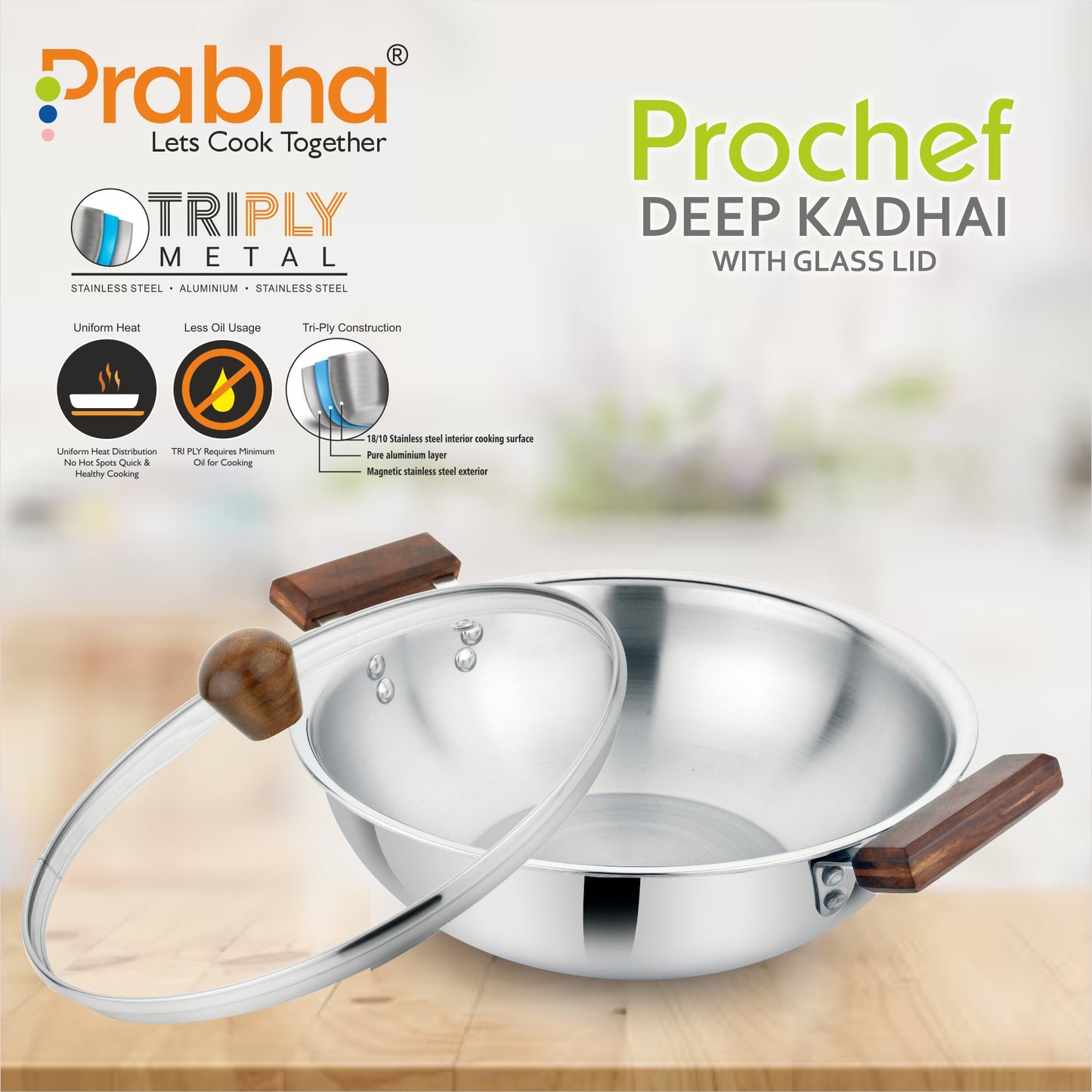 Prochef Deep Kadhai With Lid