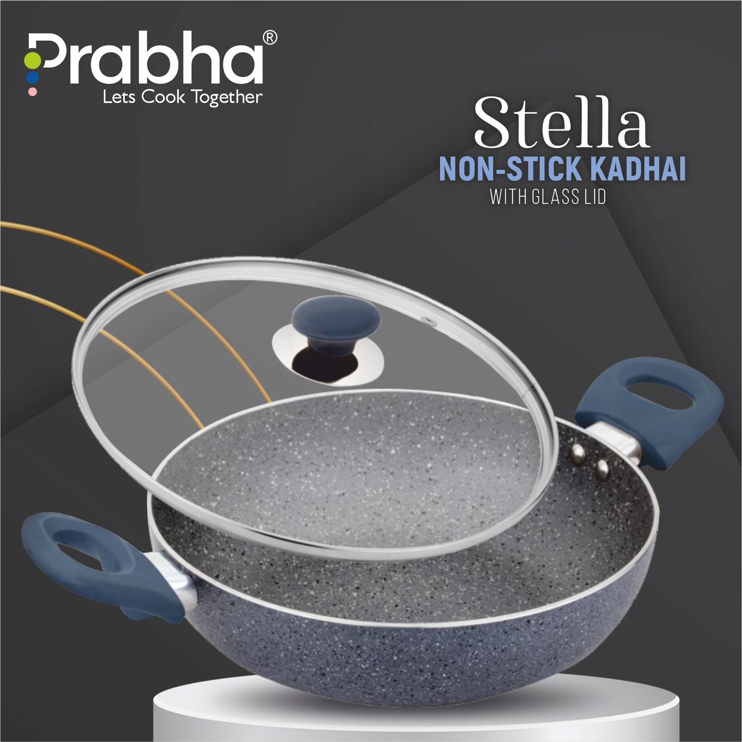 Stella Nonstick Deep Kadhai With Glass Lid