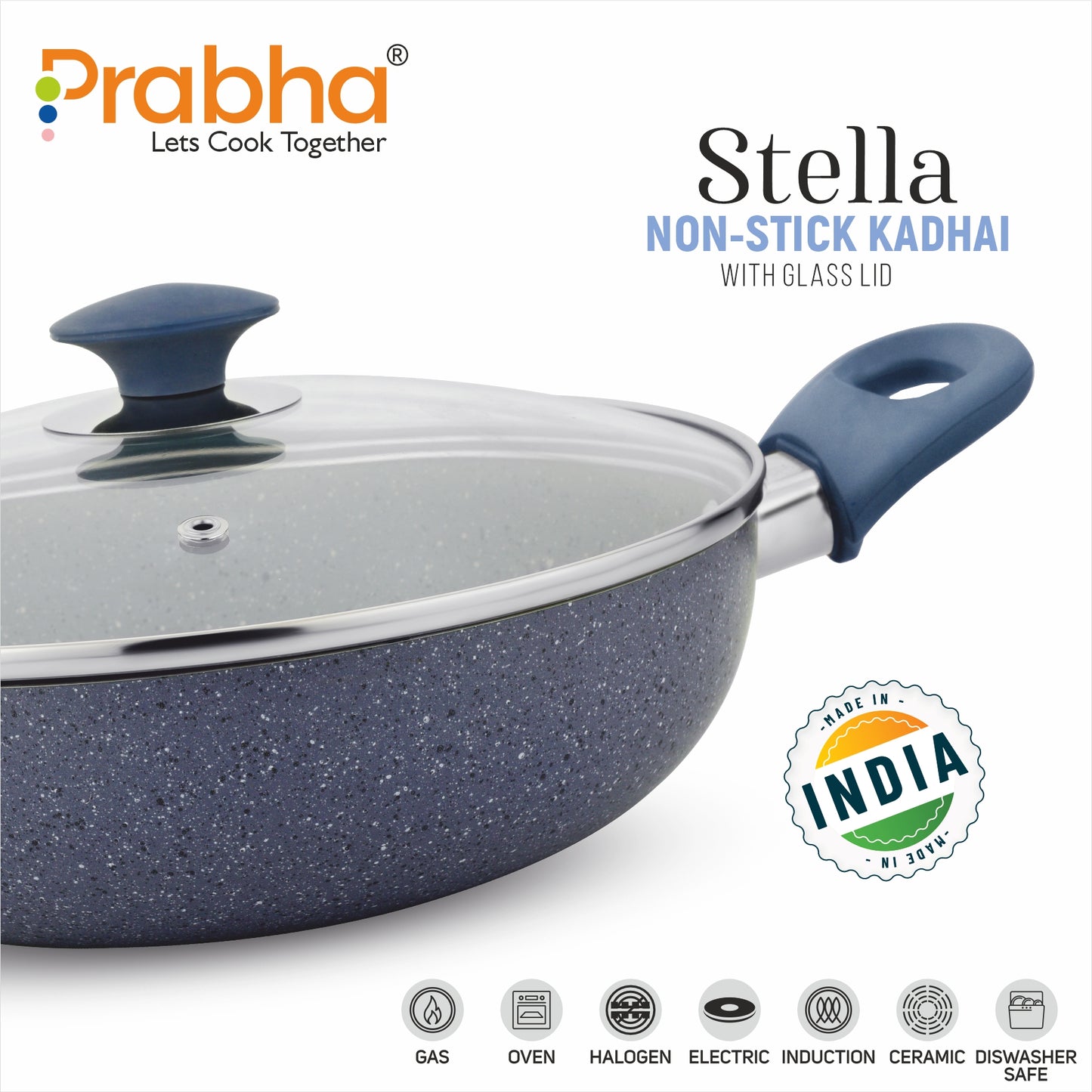 Stella Nonstick Deep Kadhai With Glass Lid