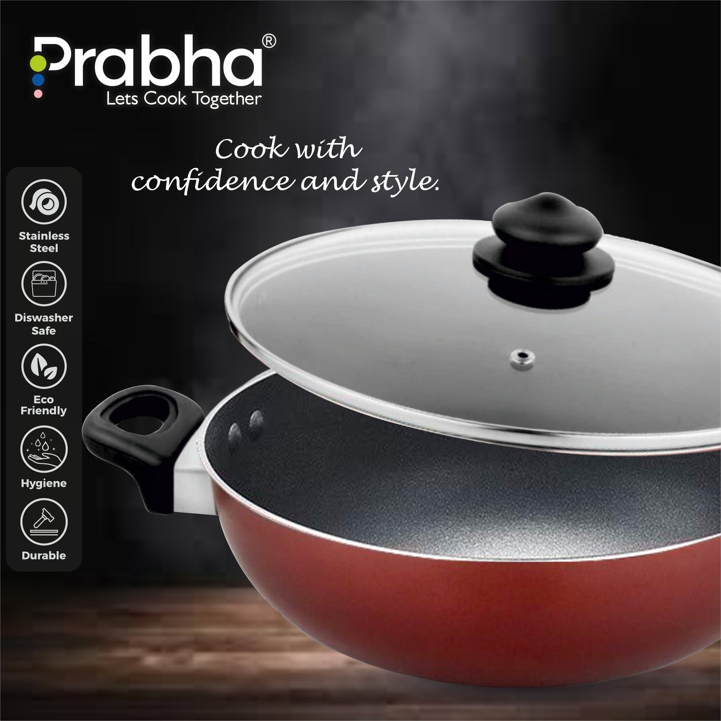 Astrid Nonstick Deep Kadhai With Glass Lid