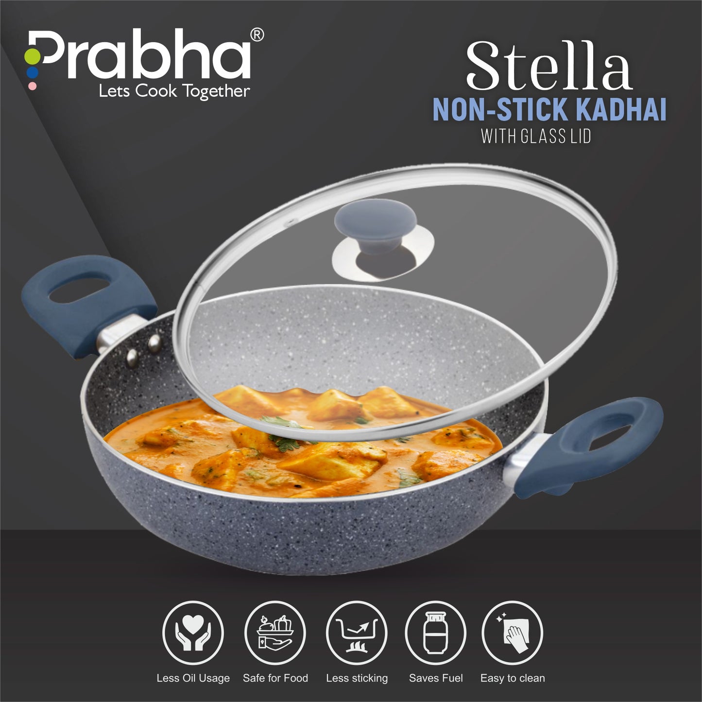 Stella Nonstick Deep Kadhai With Glass Lid
