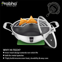 Tri-ply Hexa Cube Kadhai With Lid With Honeycomb Surface