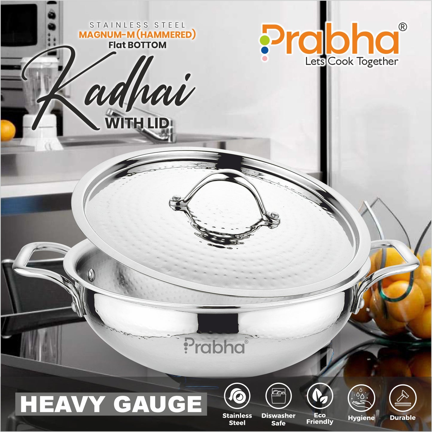 Magnum Flat Bottom Hammered Kadhai With Lid