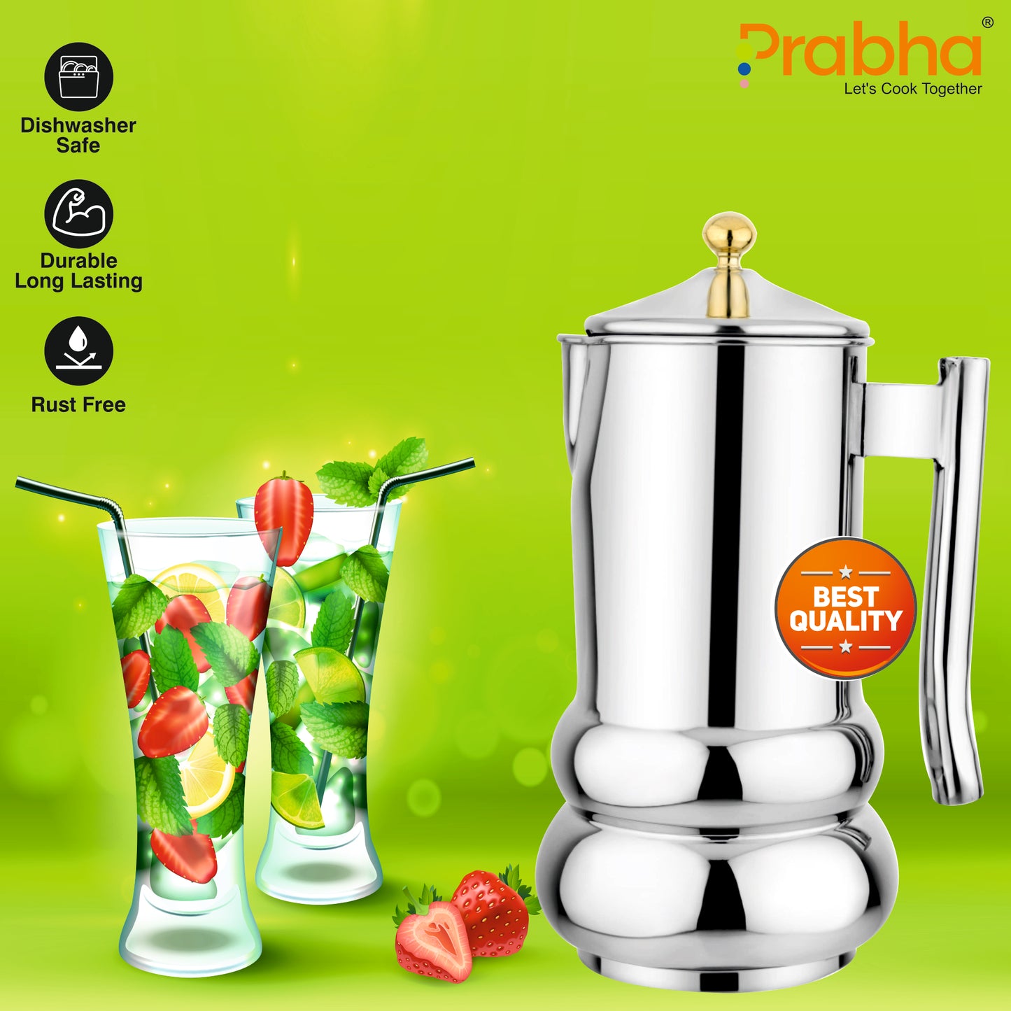 Preimium Stainless Steel Imperia Water Jug, 2000ml - Ideal for Beverages & Serving