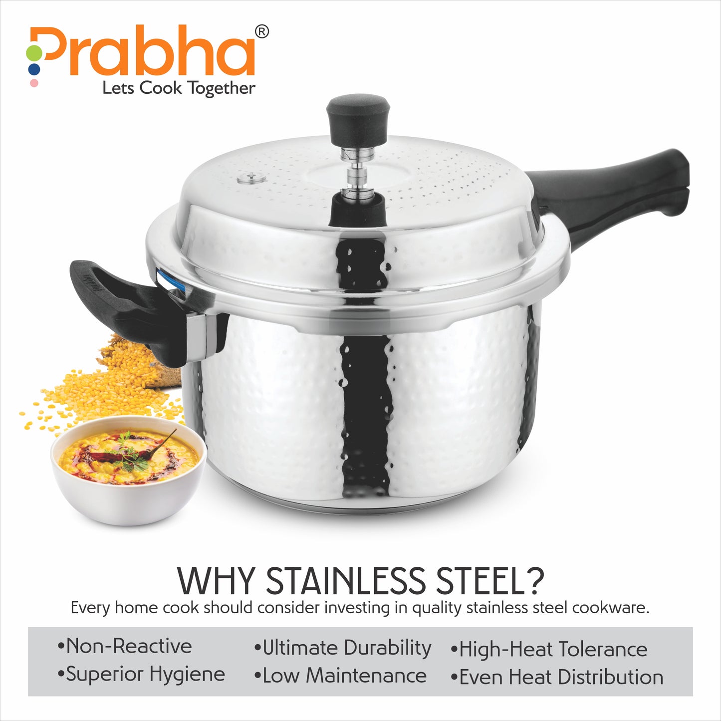 Vista Stainless Steel IB Outer Lid Pressure Cooker Hammered