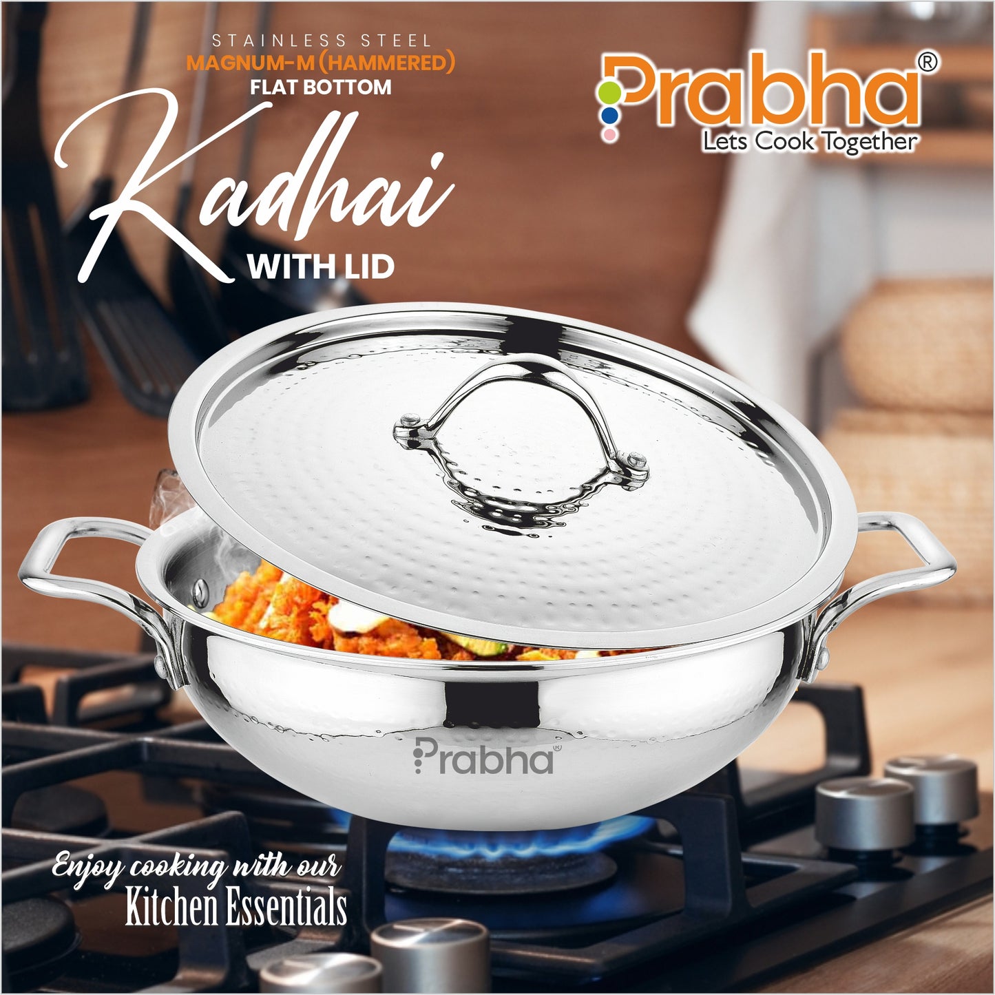 Magnum Flat Bottom Hammered Kadhai With Lid