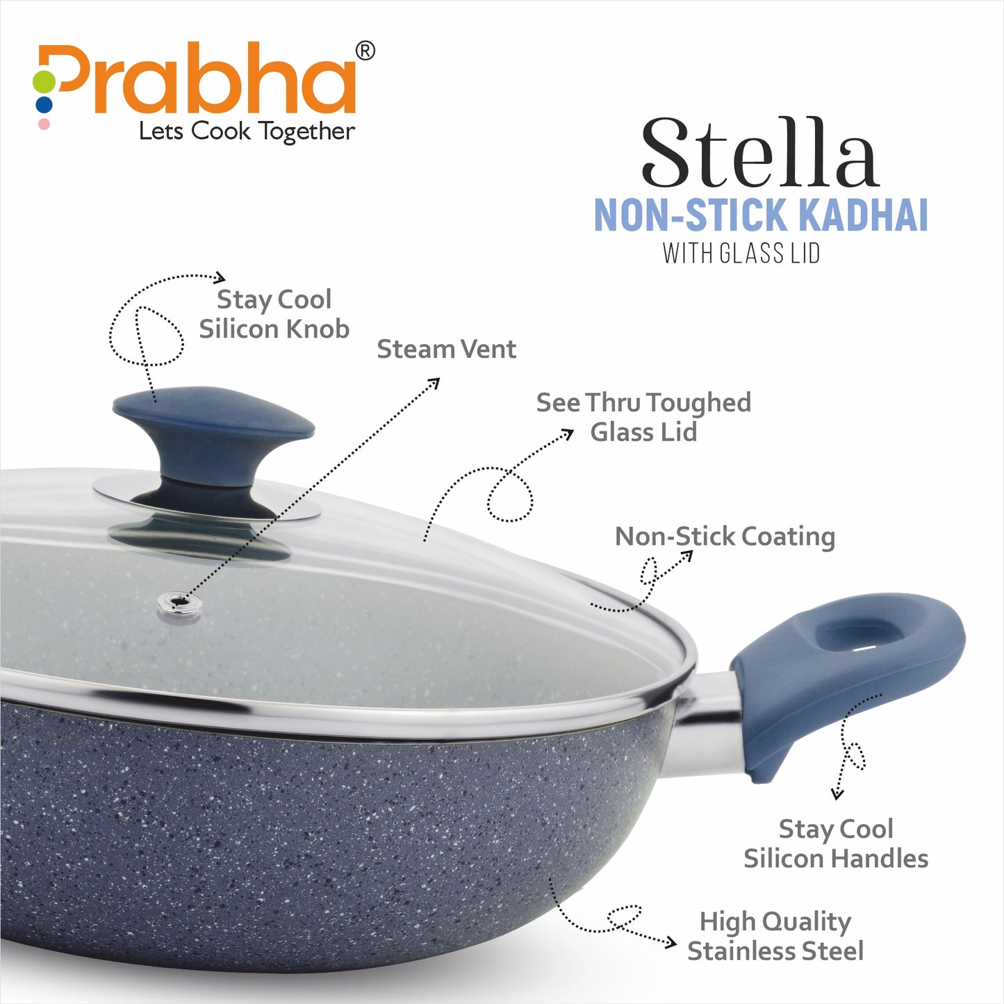 Stella Nonstick Deep Kadhai With Glass Lid