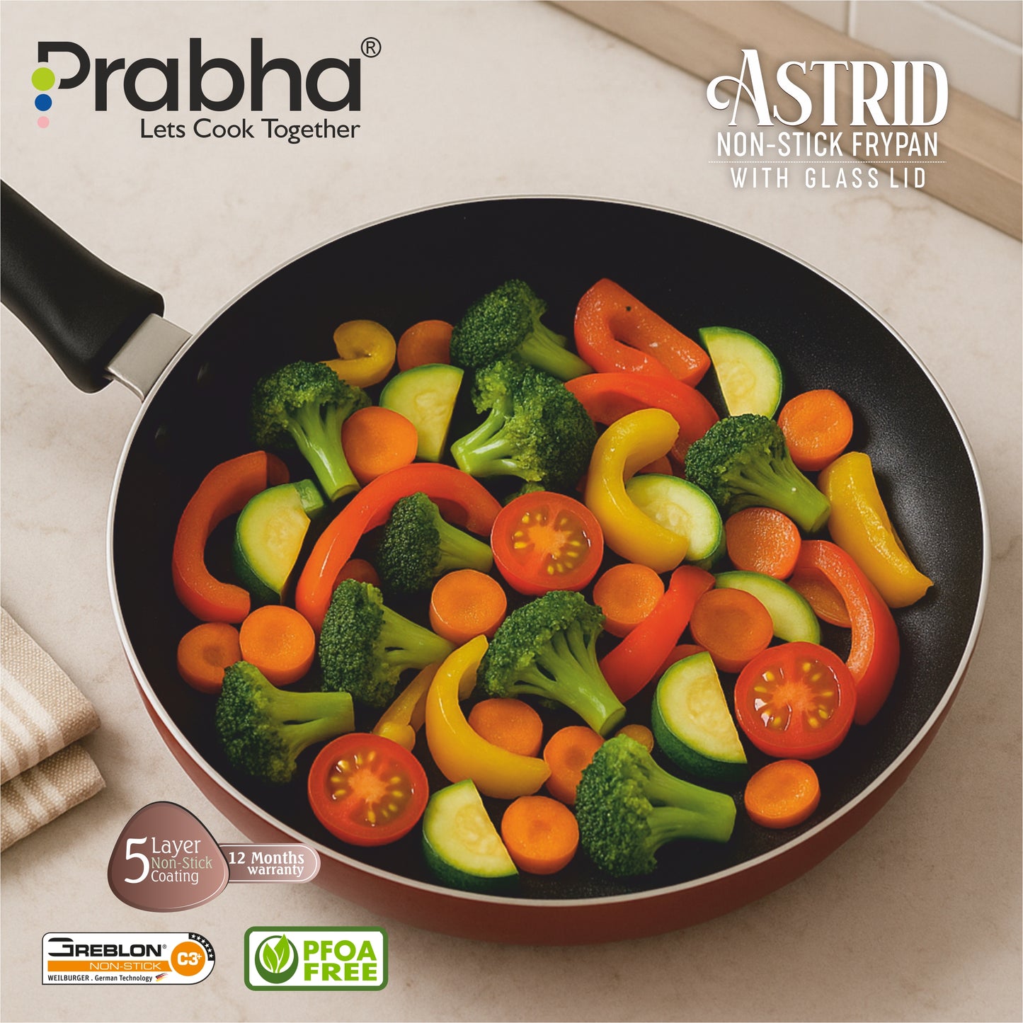 Astrid Nonstick Deep Frypan With Glass Lid
