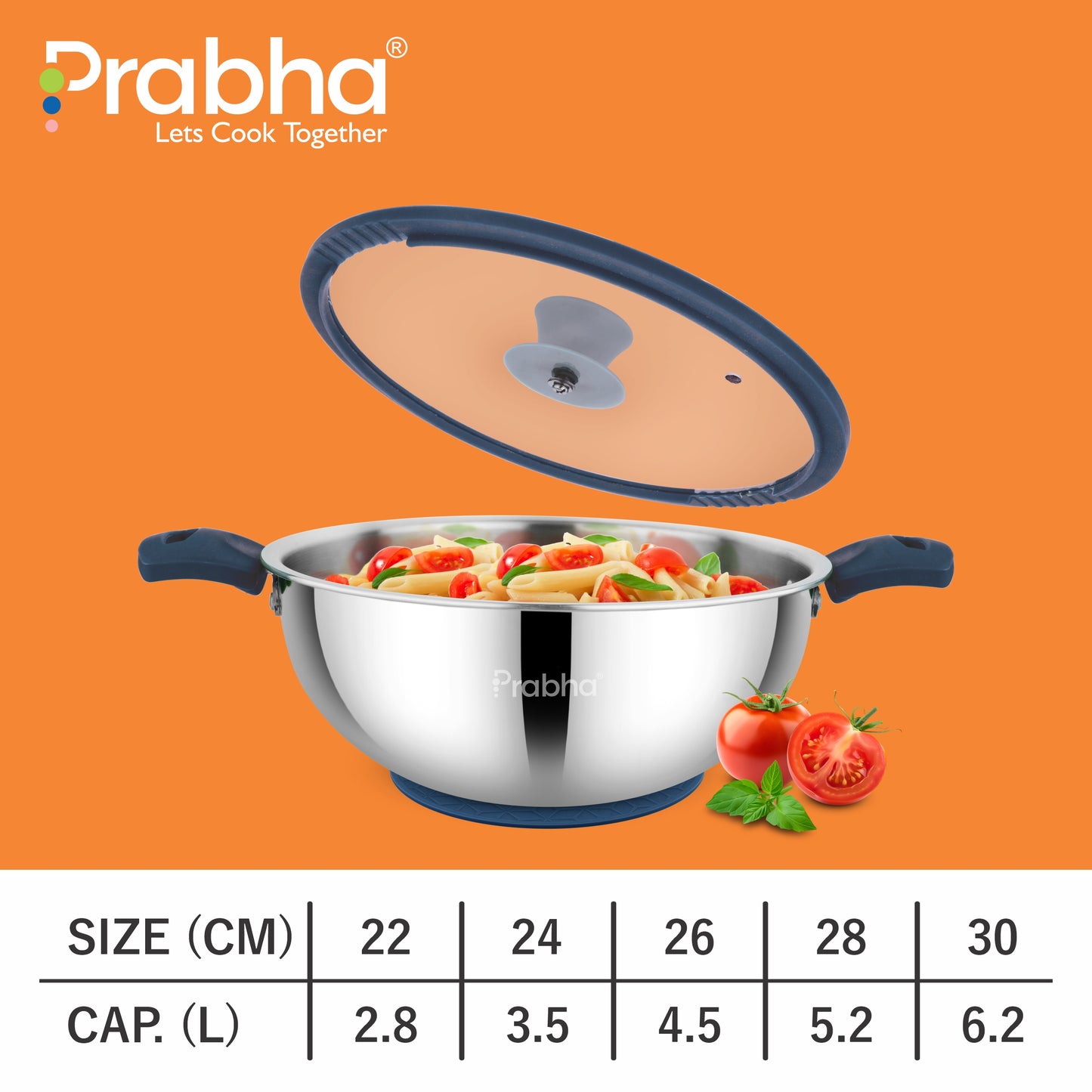 Omega Tri-Ply Extra Deep Kadhai With Glass Lid With Oil Drainer