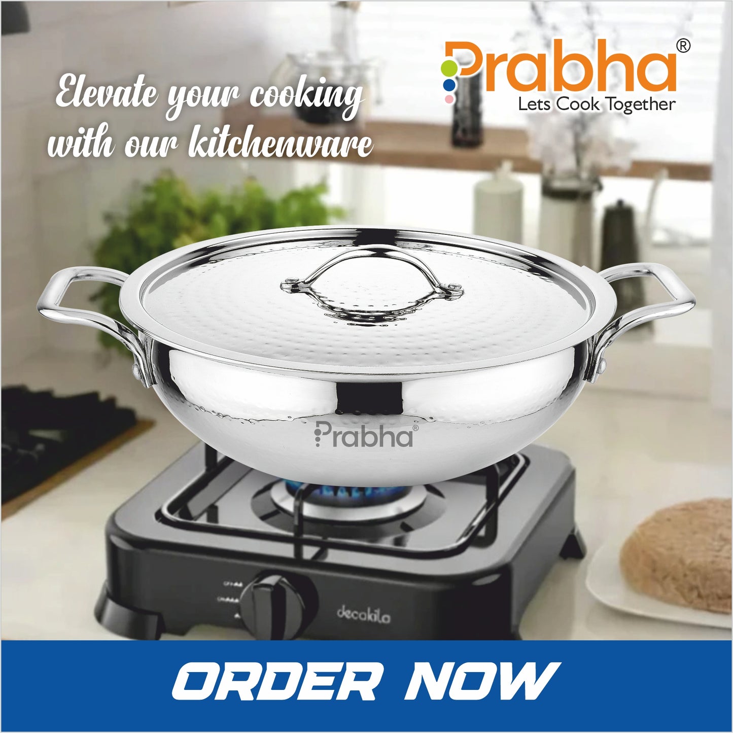 Magnum Flat Bottom Hammered Kadhai With Lid