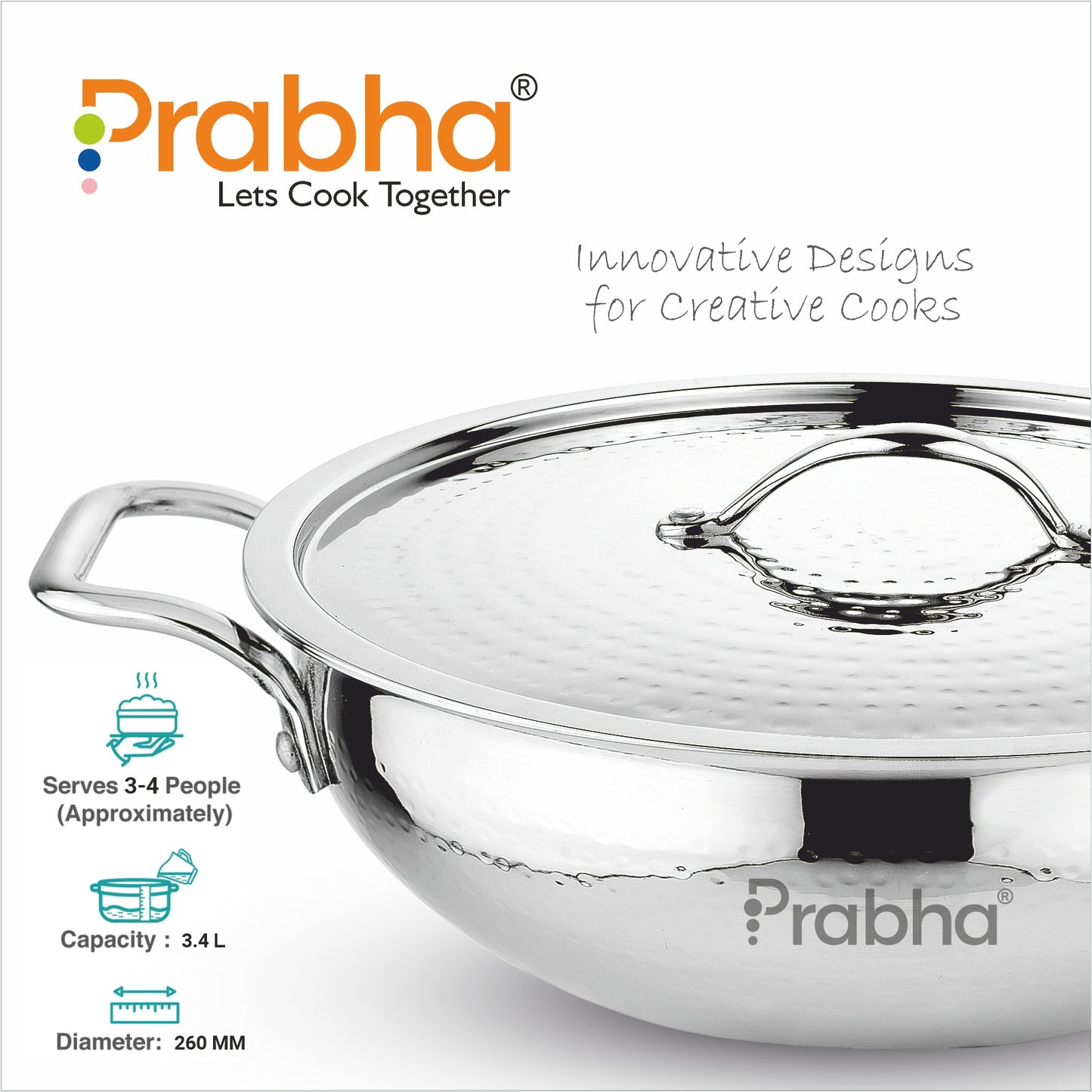 Magnum Flat Bottom Hammered Kadhai With Lid
