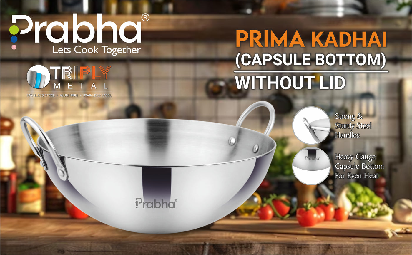 Prima Triply Capsule Bottom Kadhai Without Lid
