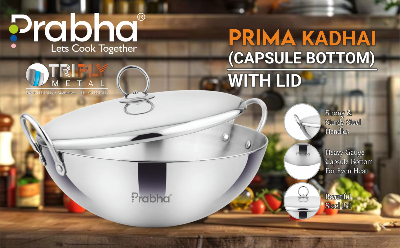 Prima Triply Capsule Bottom Kadhai With Lid