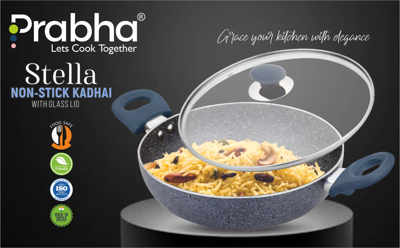Stella Nonstick Deep Kadhai With Glass Lid