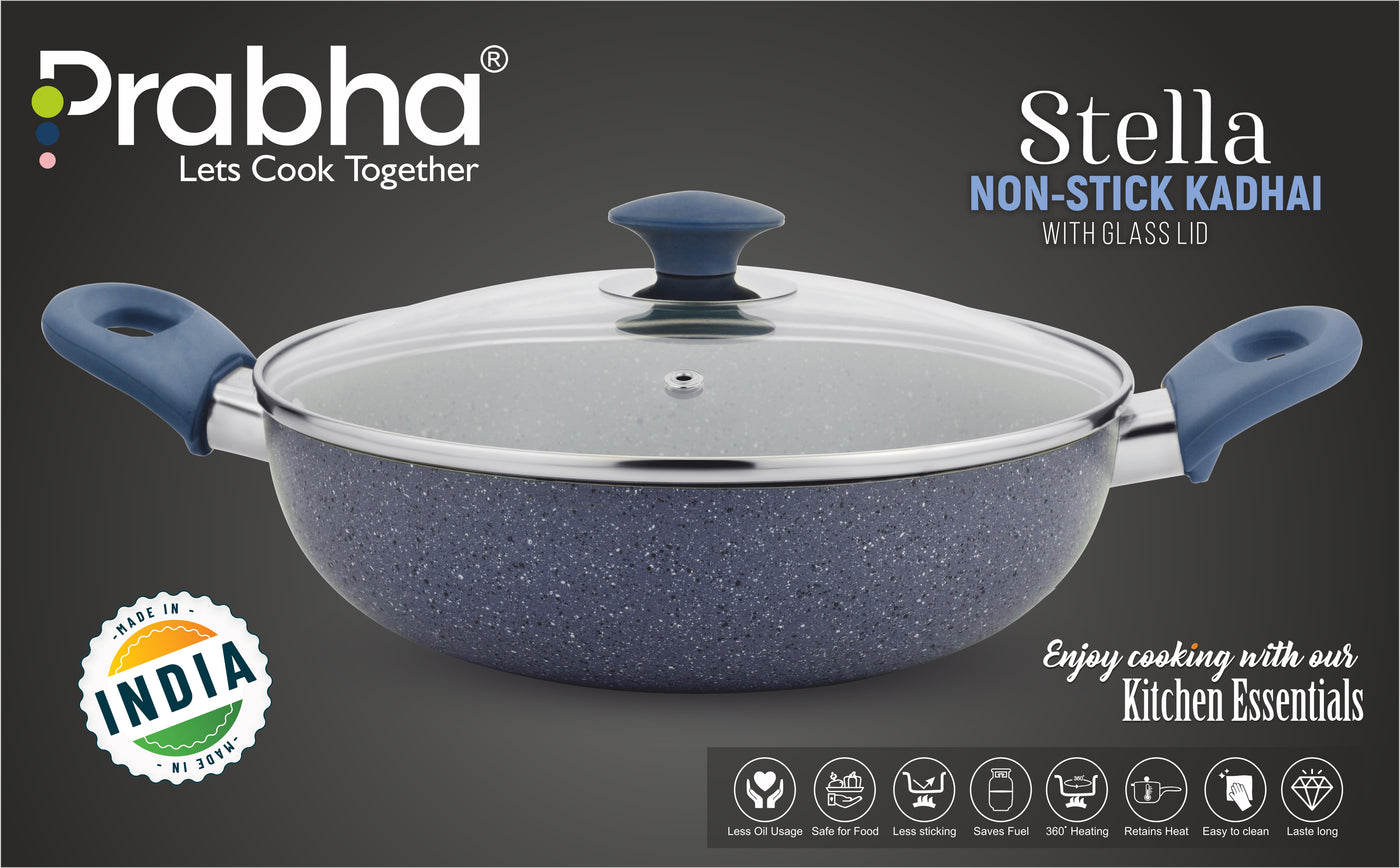 Stella Nonstick Deep Kadhai With Glass Lid