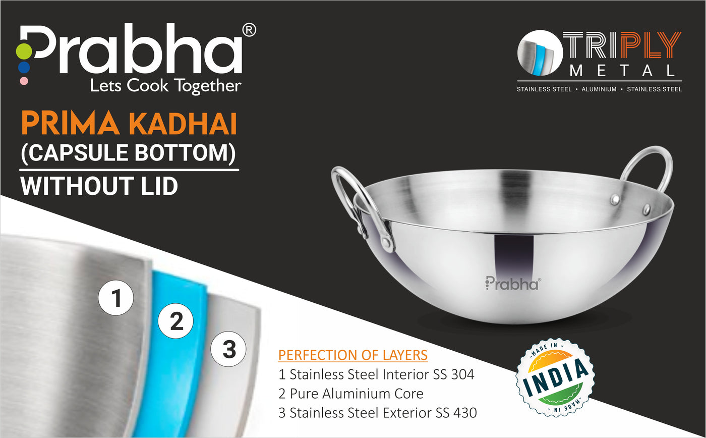 Prima Triply Capsule Bottom Kadhai Without Lid