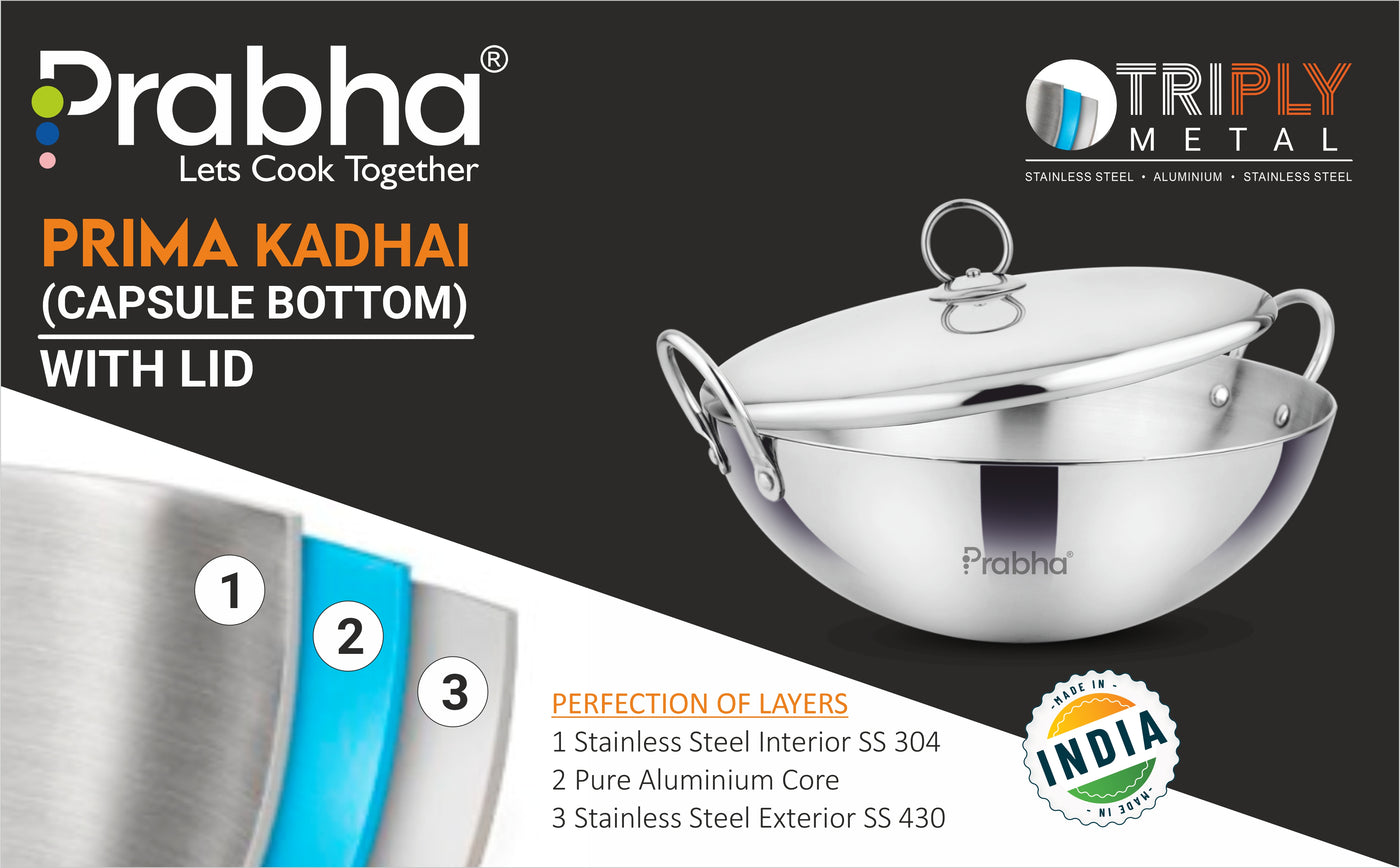 Prima Triply Capsule Bottom Kadhai With Lid