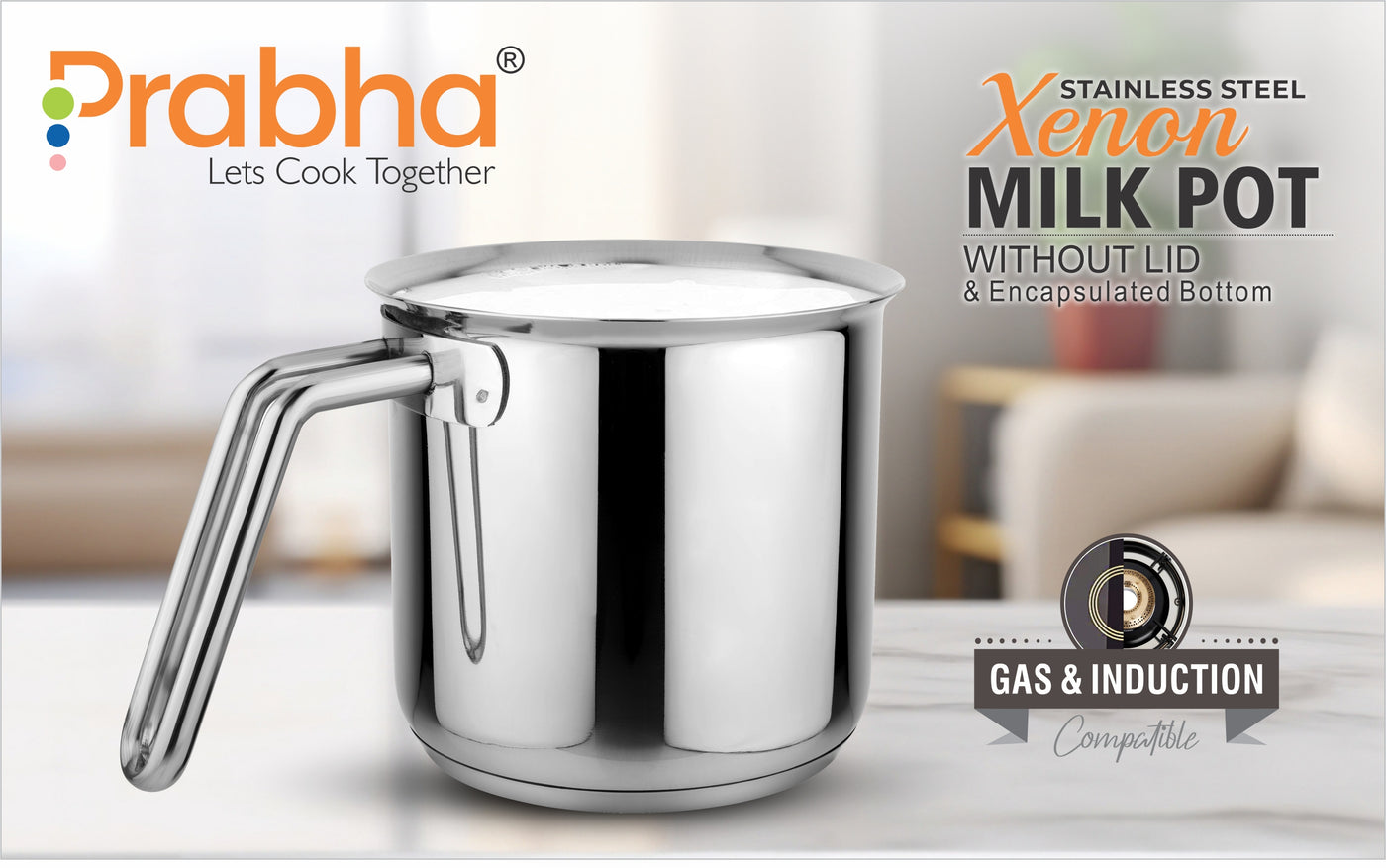 Xenon IB Stainless Steel Milk Pot without Lid | Induction Compatible Milk Boiler