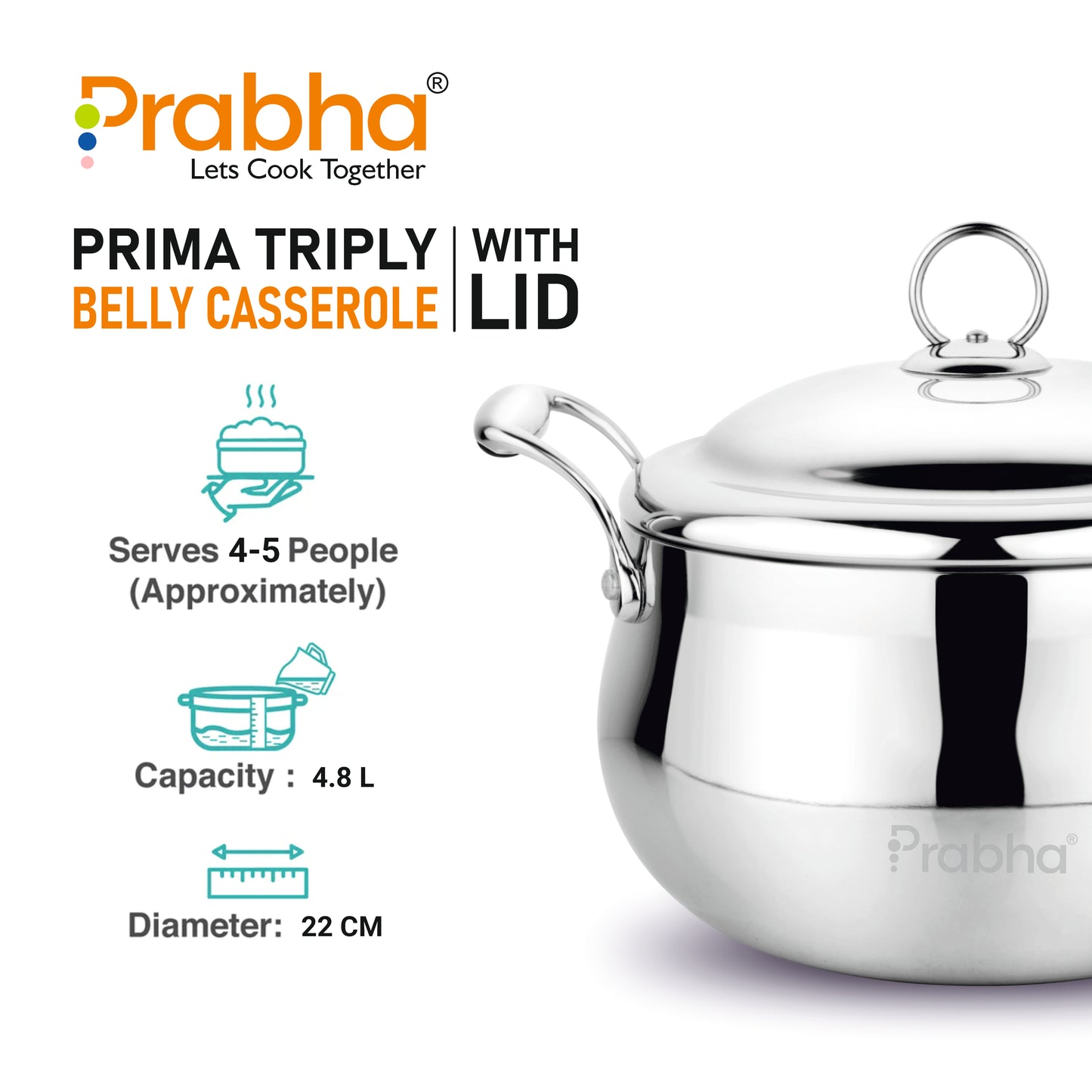 Prima Triply Belly Casserole With Lid