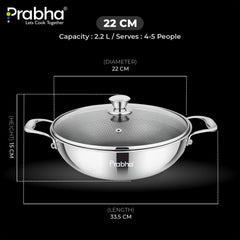 Tri-ply Hexa Cube Kadhai With Lid With Honeycomb Surface