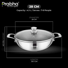 Tri-ply Hexa Cube Kadhai With Lid With Honeycomb Surface