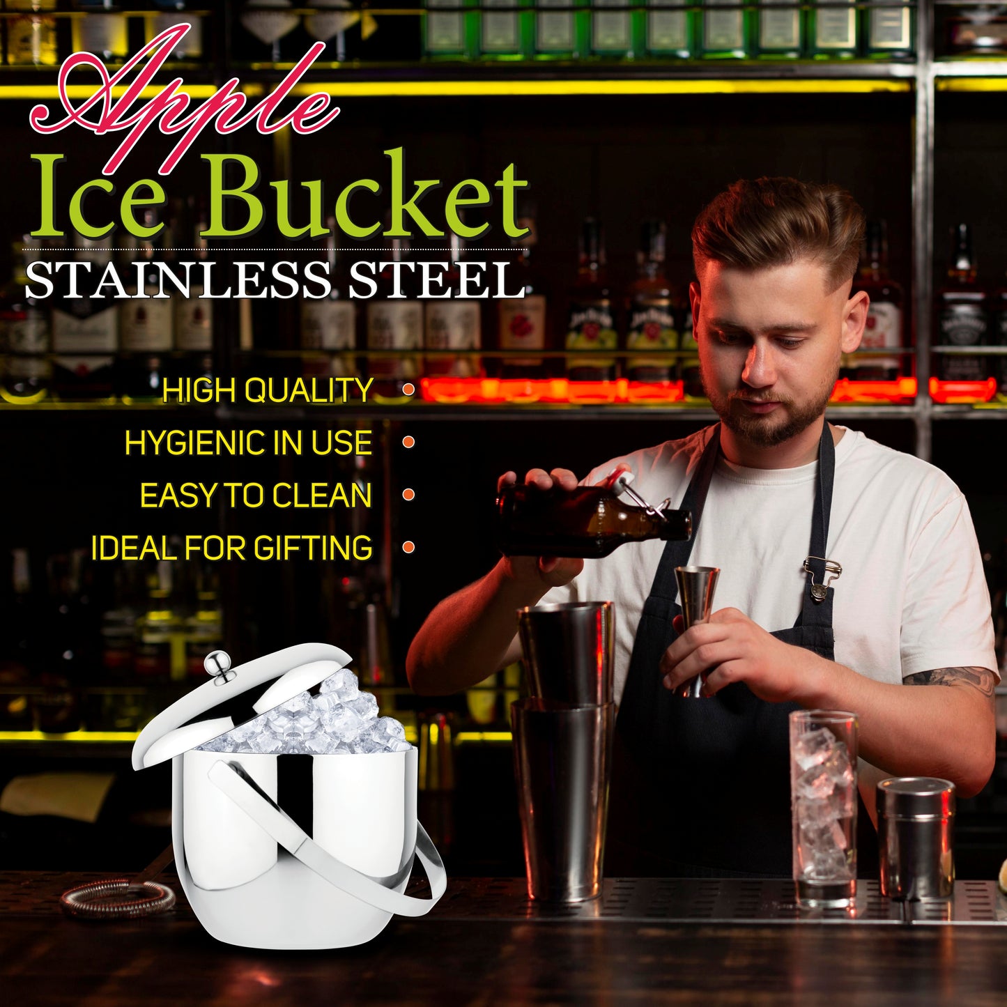 Stainless Steel Apple Ice Bucket with Lid - 1.5 litre