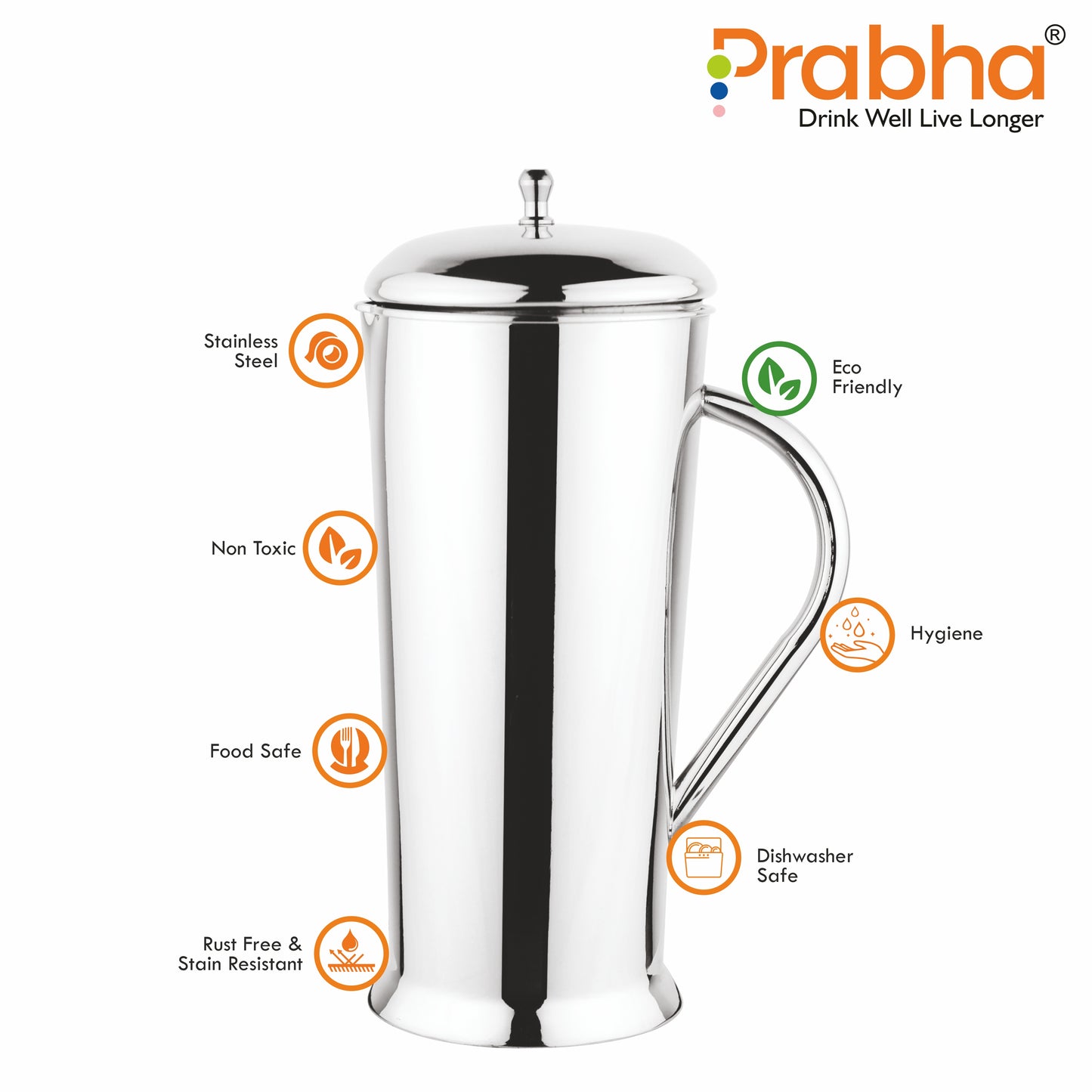 Stainless Steel Apple Water Jug - 1700ml Capacity, Ideal for Home & Kitchen - Prabha