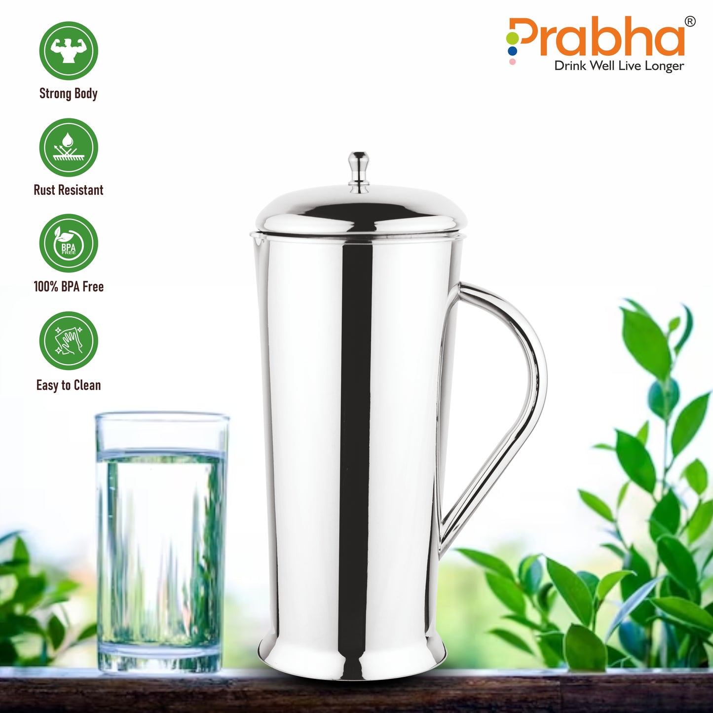 Stainless Steel Apple Water Jug - 1700ml Capacity, Ideal for Home & Kitchen - Prabha