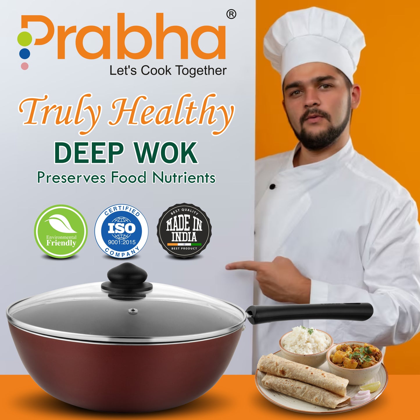 Astrid Nonstick Deep Wok With Glass Lid