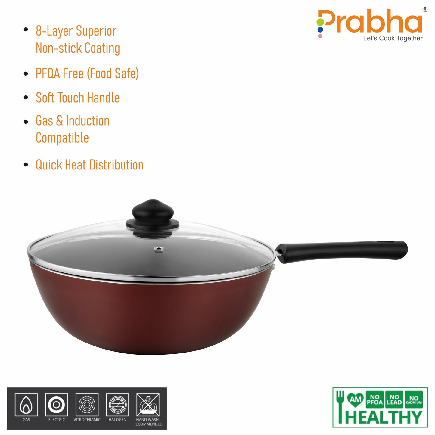 Astrid Nonstick Deep Wok With Glass Lid