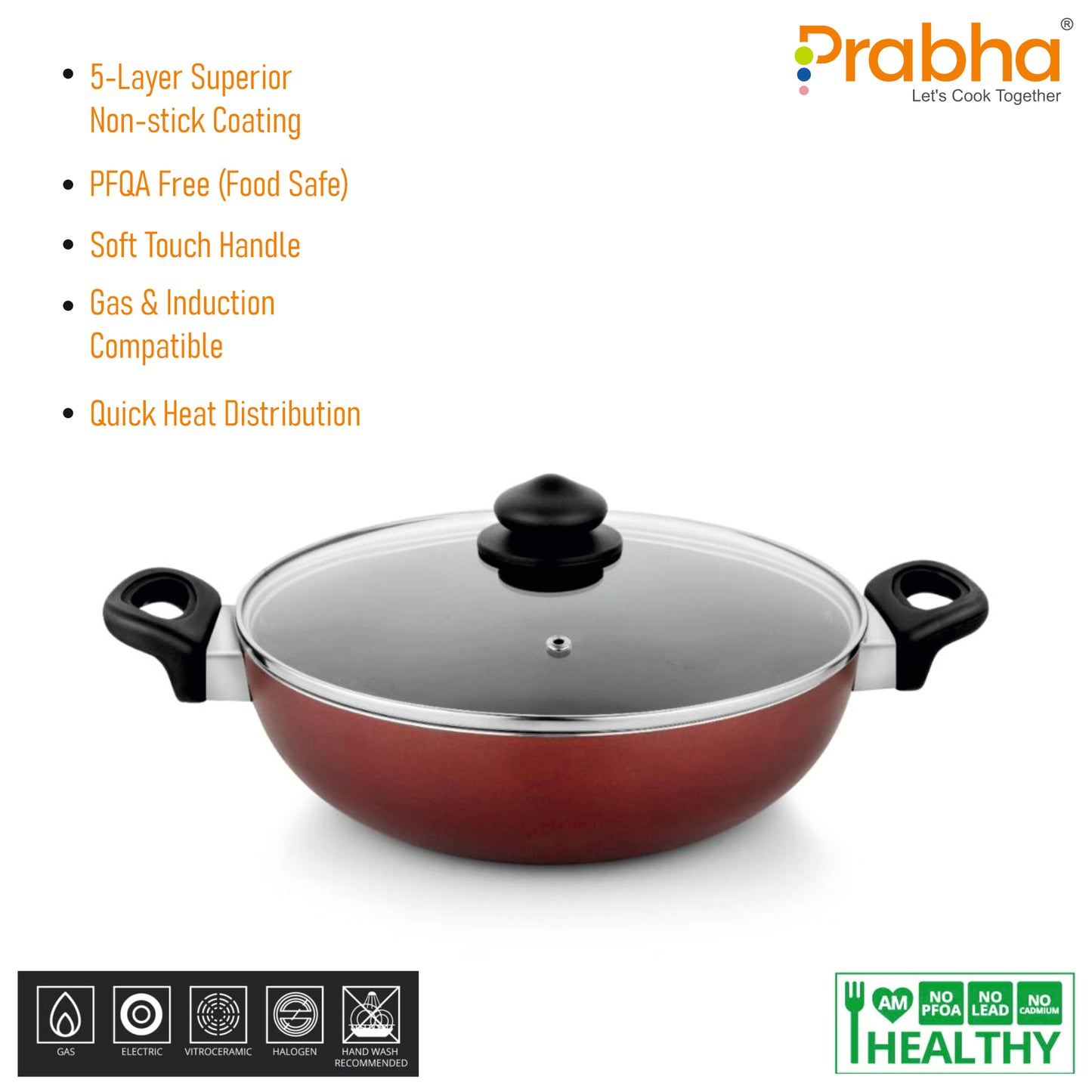Astrid Nonstick Deep Kadhai With Glass Lid