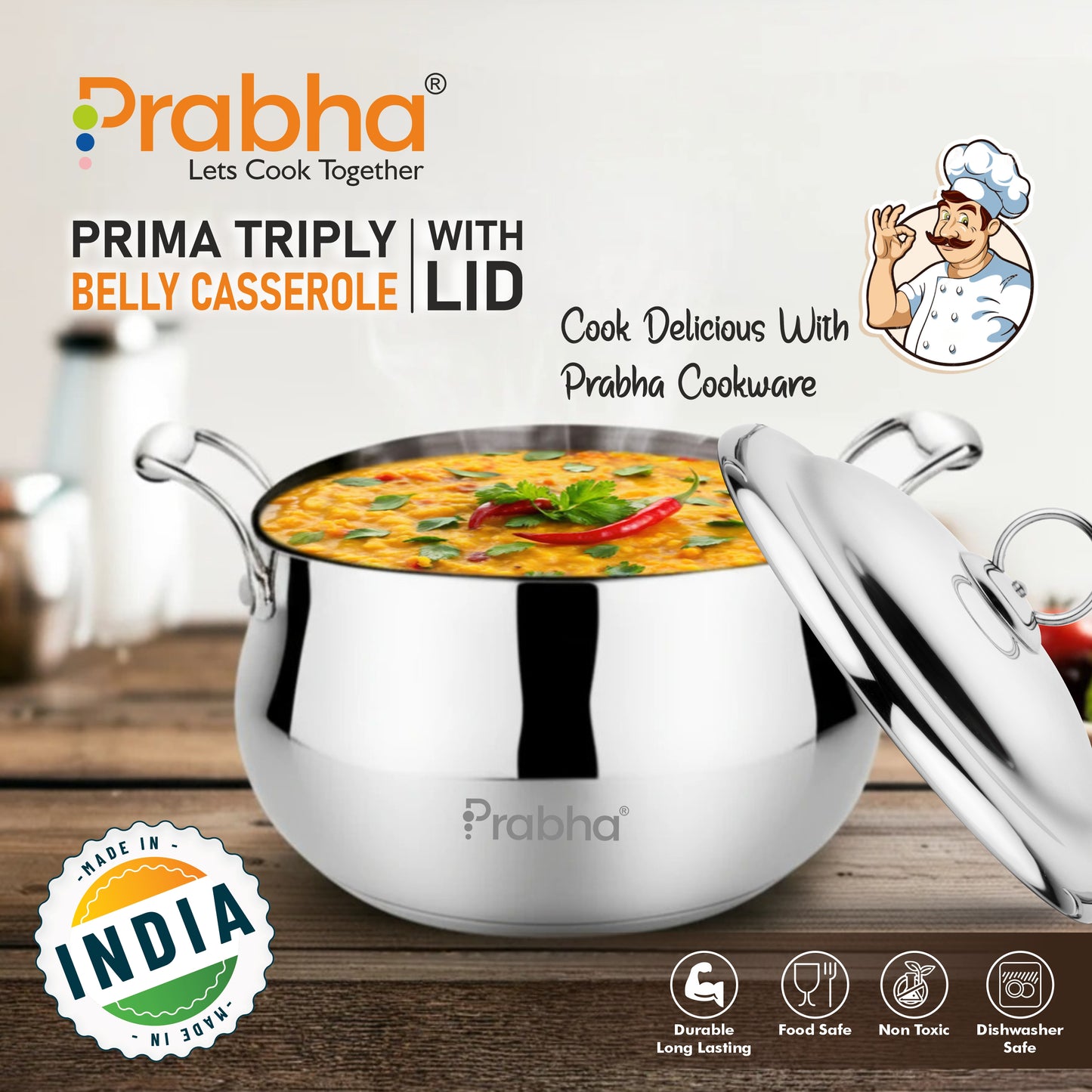 Prima Triply Belly Casserole With Lid