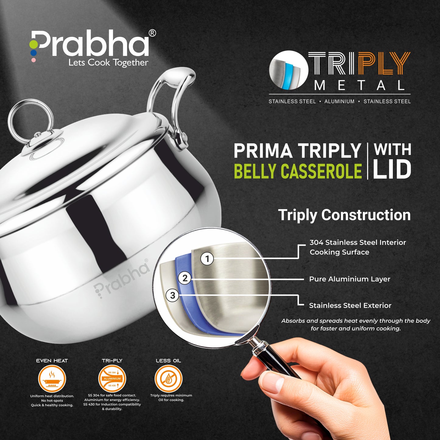 Prima Triply Belly Casserole With Lid