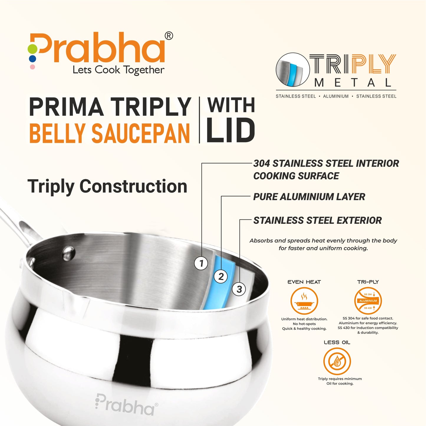 Triply Belly Saucepan With Lid