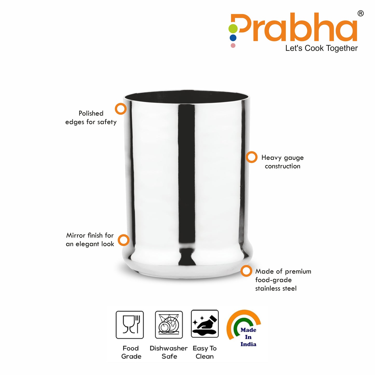 Stainless Steel CBR Glass | Unbreakable Water Drinking Glasses Set Of 6 Pieces - Prabha