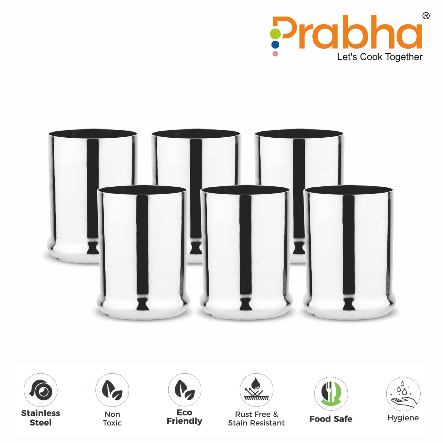 Stainless Steel CBR Glass | Unbreakable Water Drinking Glasses Set Of 6 Pieces - Prabha