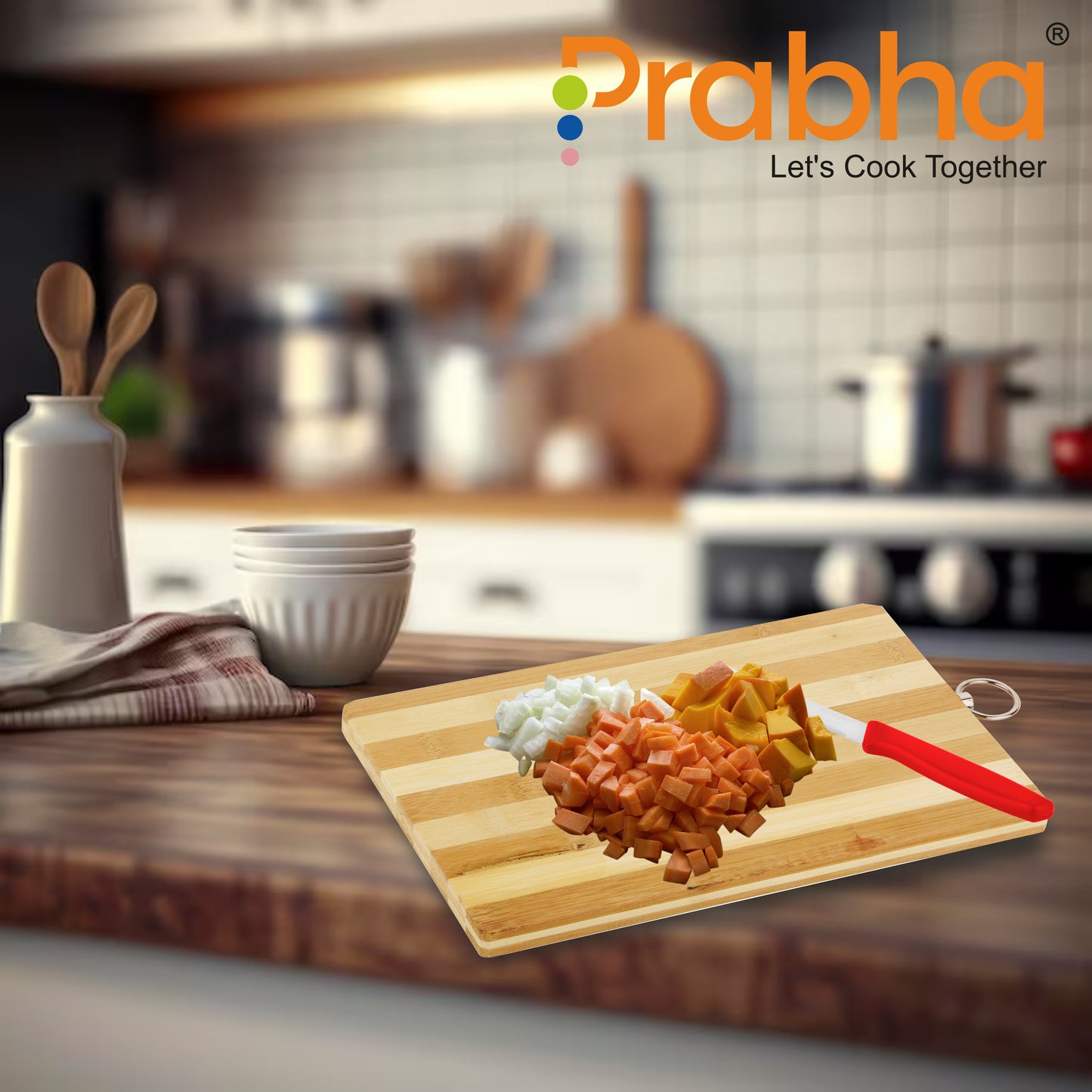 Wooden Chopping Board With Steel Hook For Hanging