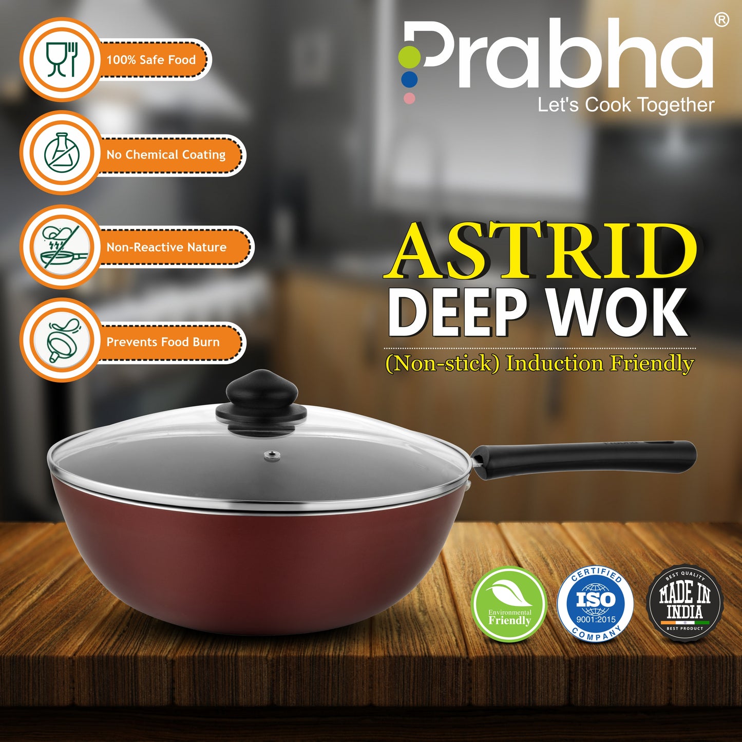 Astrid Nonstick Deep Wok With Glass Lid