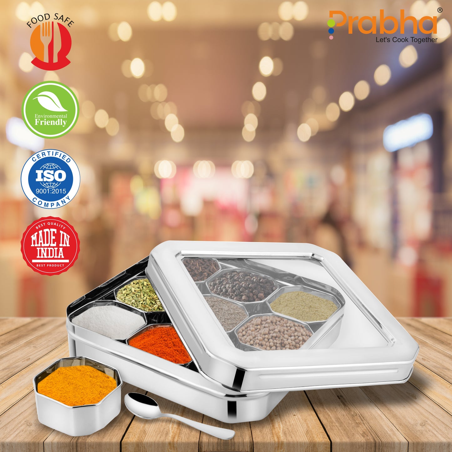 Stainless Steel Diamond Sqaure, Spice & Dry Fruits Container With See Through Glass Lid - Prabha