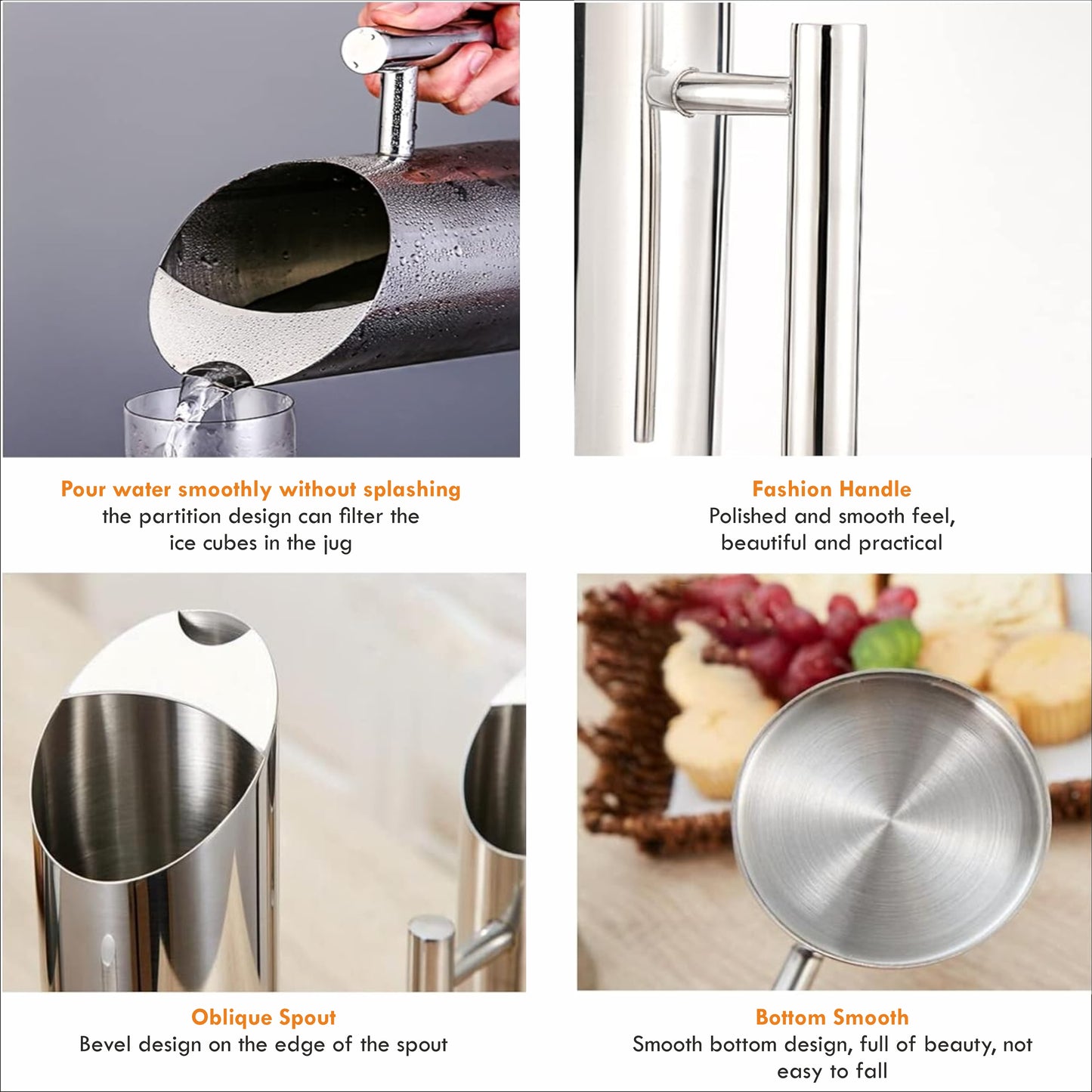 Stainless Steel Plain Duro Water Jug - 1350ml