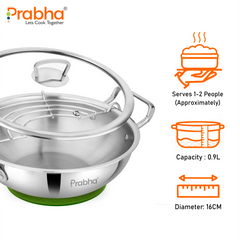 Elante Tri-Ply Kadhai With Glass Lid | With Oil Drainer