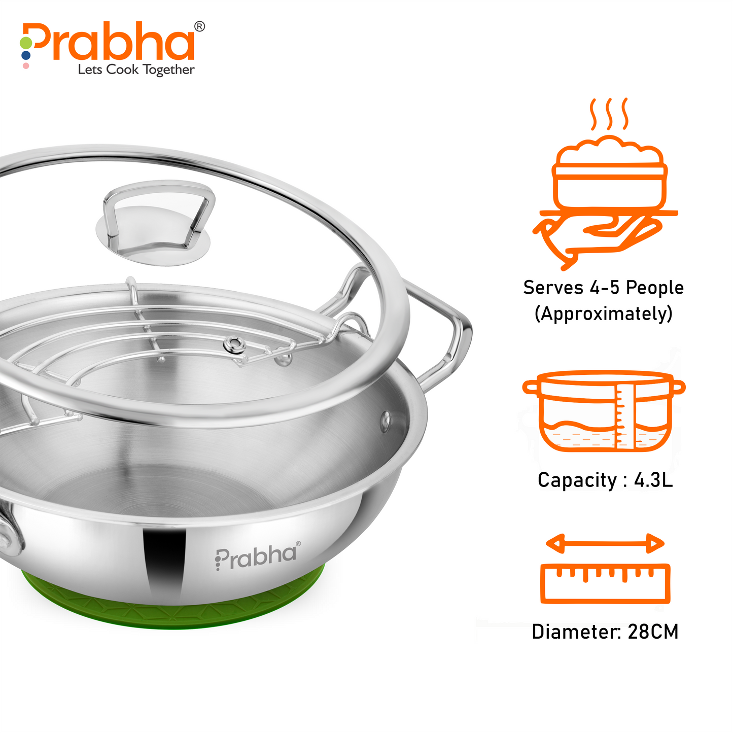Elante Tri-Ply Kadhai With Glass Lid | With Oil Drainer