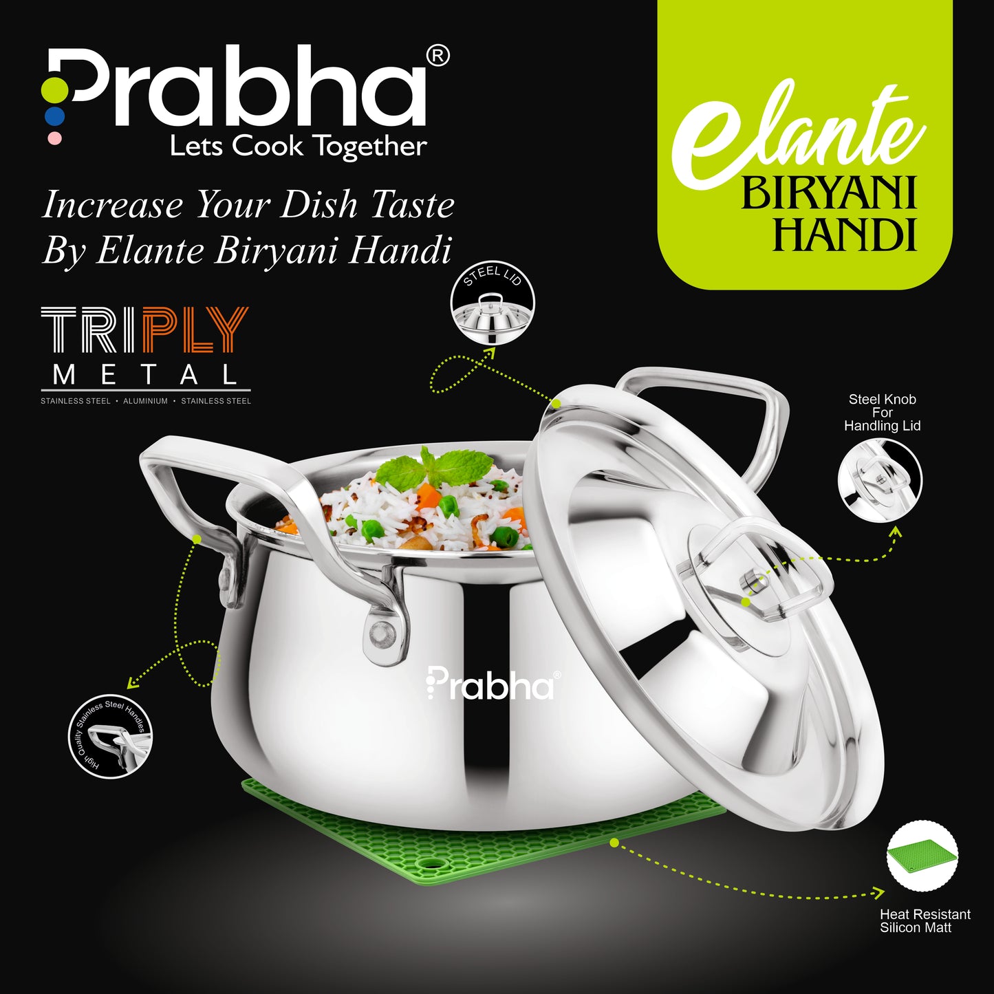 Elante Triply Biryani Handi With Lid