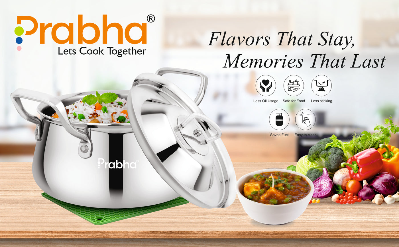 Elante Tri-Ply Biryani Handi with Lid | Premium Stainless Steel Induction Compatible Cooking Handi
