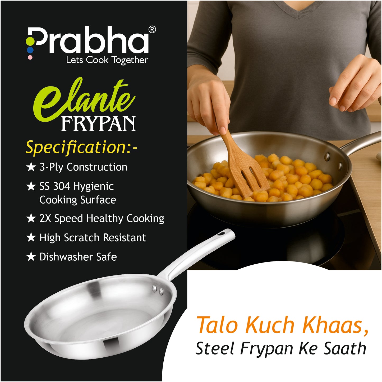 Elante Triply Frypan Without Lid