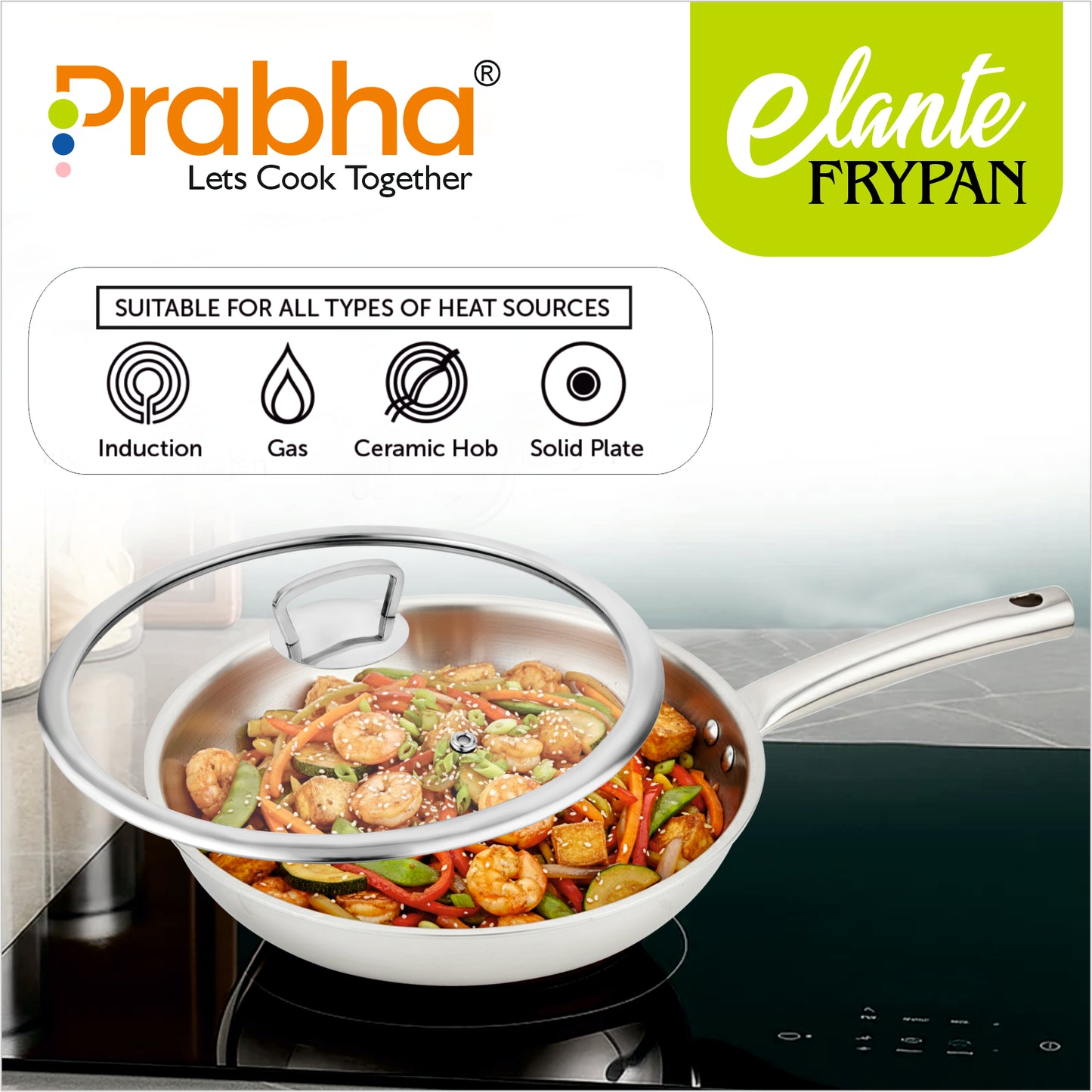 Elante Triply Frypan With Glass Lid