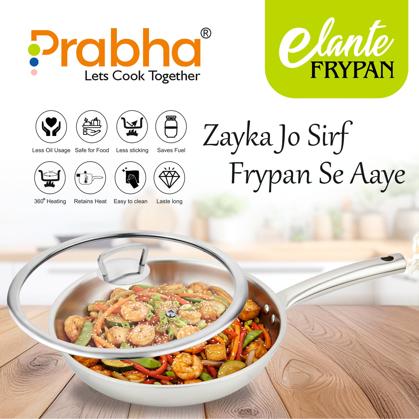 Elante Triply Frypan With Glass Lid