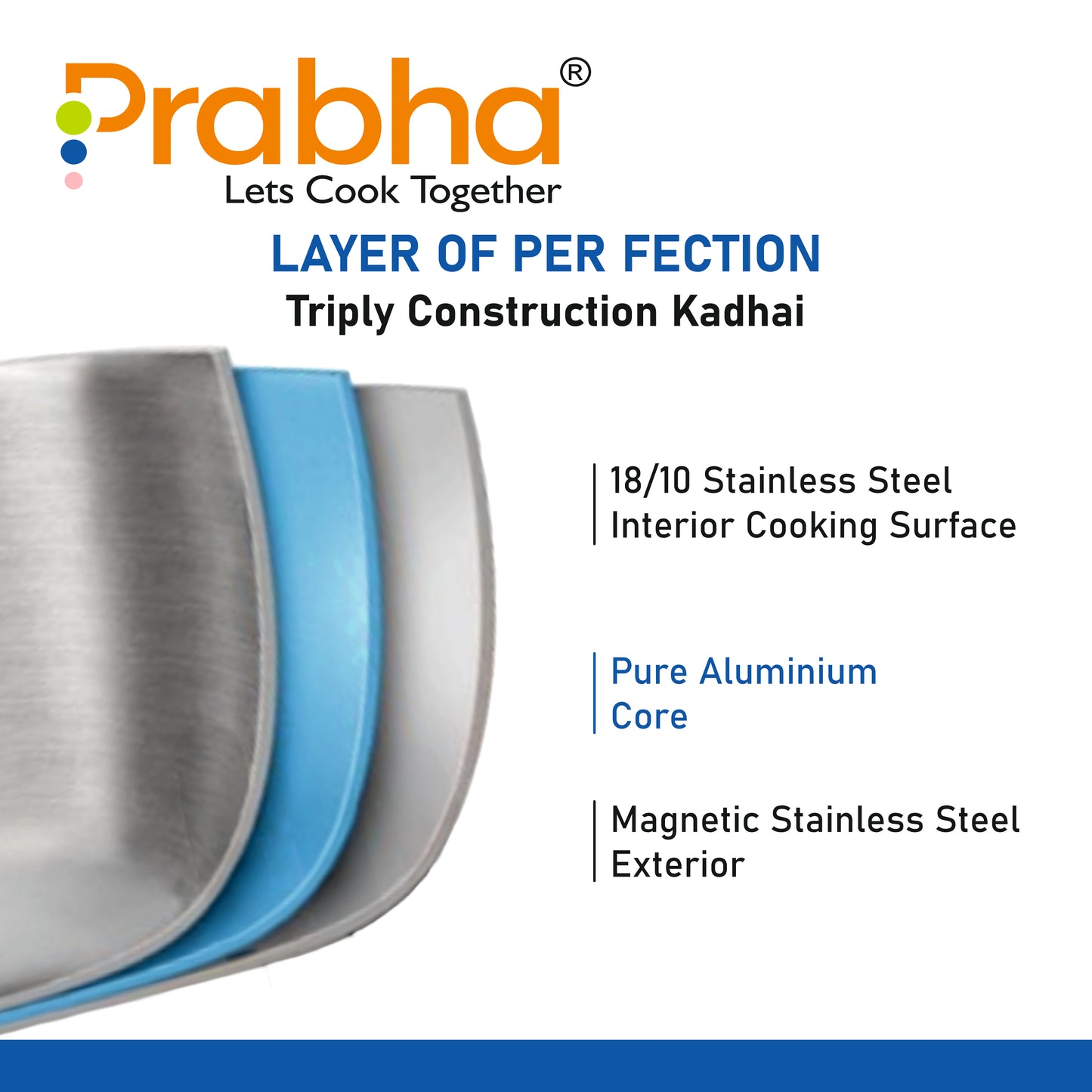 Elante Tri-Ply Kadhai & Steamer With Glass Lid